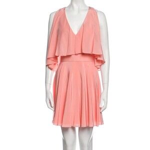 DESIGNER JAY GODFREY PEACH V NECK RUFFLE SILK DRESS SIZE 12.R
